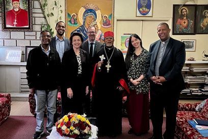 Cartias Australia CEO Kirsty Robertson And Richard Landels Meet With Cardinal Souraphiel In Ethiopia. Photo Caritas Australia