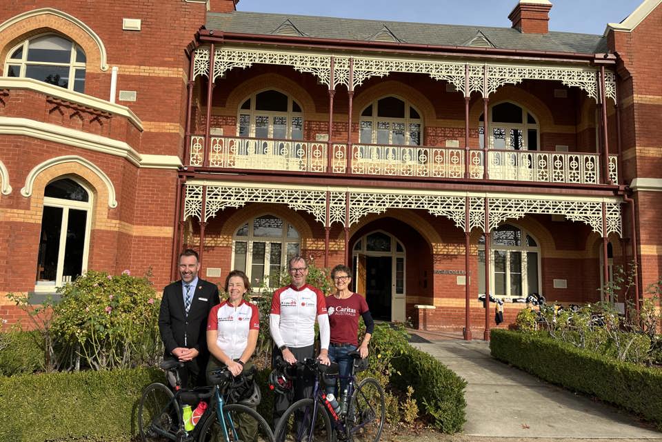 Kirsty and Richard visit FCJ Benalla on their bike trip from Sydney to Melbourne, with long-term volunteer Kerry Stone.