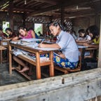 Students revise at a refugee camp school in Myanmar