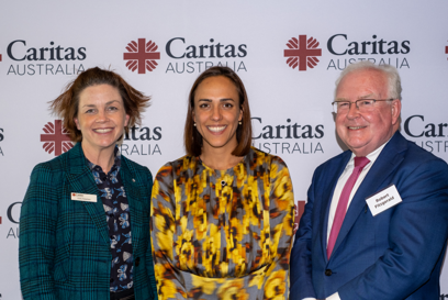 Caritas Australia Chair Robert Fitzgerald and CEO Kirsty Roberston with Her Excellency Chiara Porro attend the Women for the World event in Sydney