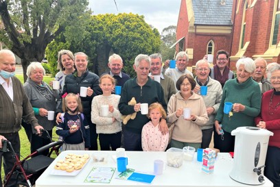 2. St John's Numurkah Parishioners Enjoy Fair Trade Tea In Their New Re Useable Mugs At Their Weekly After Mass Cuppa