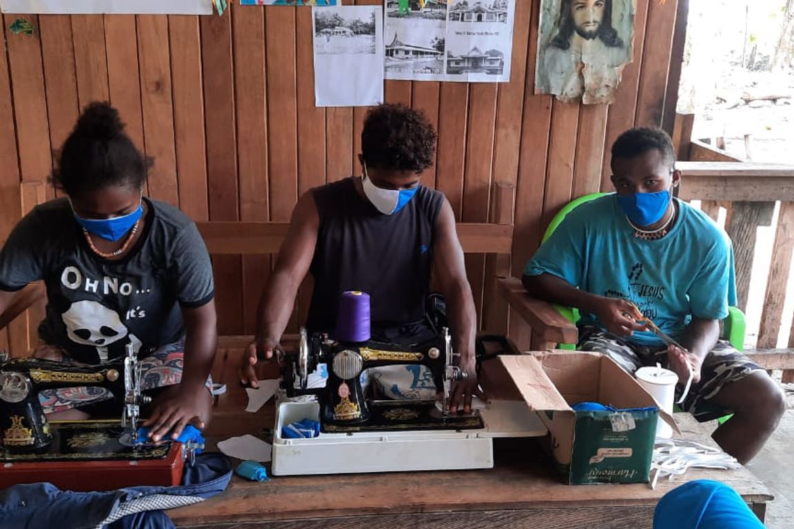 Sewing Face Masks In The Community In The Solomon Islands. Photo Caritas Australia Solomon Islands